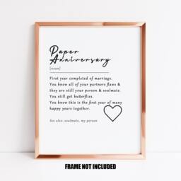 Paper Anniversary Definition Print, Paper Anniverary Gift, First Gift For Husband Or Wife, One Year Down - thumbnail 1