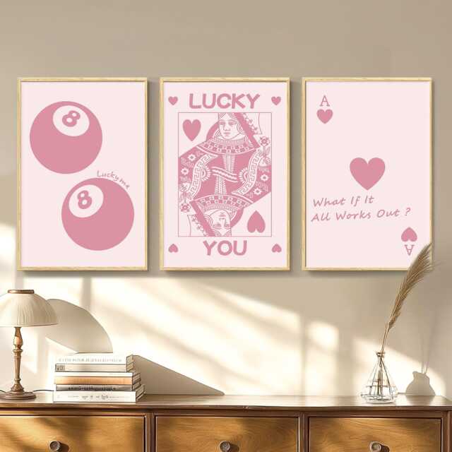 Pink 8 Ball Art Canvas Poster, Lucky You Trendy Wall Art, Inspirational Aesthetic Decor, Retro Home Printed Gift - image 1