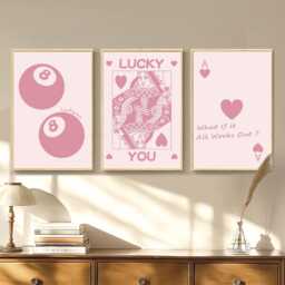 Pink 8 Ball Art Canvas Poster, Lucky You Trendy Wall Art, Inspirational Aesthetic Decor, Retro Home Printed Gift - thumbnail 1