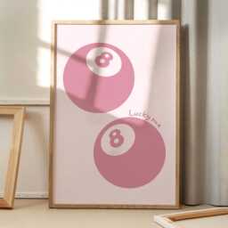 Pink 8 Ball Art Canvas Poster, Lucky You Trendy Wall Art, Inspirational Aesthetic Decor, Retro Home Printed Gift - thumbnail 2