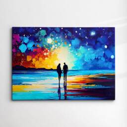 Couple Walking Beach Starry Night Abstract Oil Painting Style Wall Art, Framed Canvas Poster Print, Home Kitchen Office Room Decor, Gifts - thumbnail 3