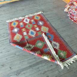 Kilim Rug, Tribal Kilim, Turkish Red Handmade Decorative Home Office Small Vegetable Dye Rug - thumbnail 3