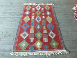 Kilim Rug, Tribal Kilim, Turkish Red Handmade Decorative Home Office Small Vegetable Dye Rug - thumbnail 1