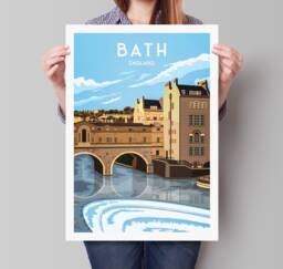 Bath Print - Pulteney Bridge Travel Poster River Avon Somerset Art Print A3, A2, A1 - thumbnail 1