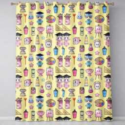 Cute Kawaii Graduation Student Art Supplies Yellow Seamless Pattern Readymade Eyelet Ring Top Thermal 100% Blackout Curtains - thumbnail 2