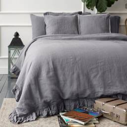 Charcoal Grey Linen Comforter Cover -Shabby Chic Bedding-Ruffled Charcoal Queen/King Size Doona Cover - Queen - thumbnail 2