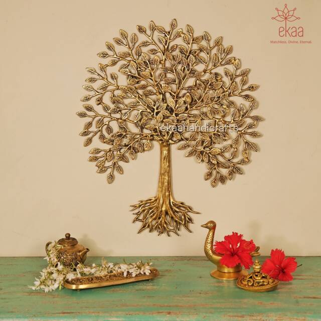 Luxury Brass Tree Of Life Wall Hanging - Large Handcrafted Indian Home Decor Intricate Design With Roots Housewarming Gift &art Piece - image 1
