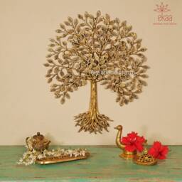 Luxury Brass Tree Of Life Wall Hanging - Large Handcrafted Indian Home Decor Intricate Design With Roots Housewarming Gift &art Piece - thumbnail 1
