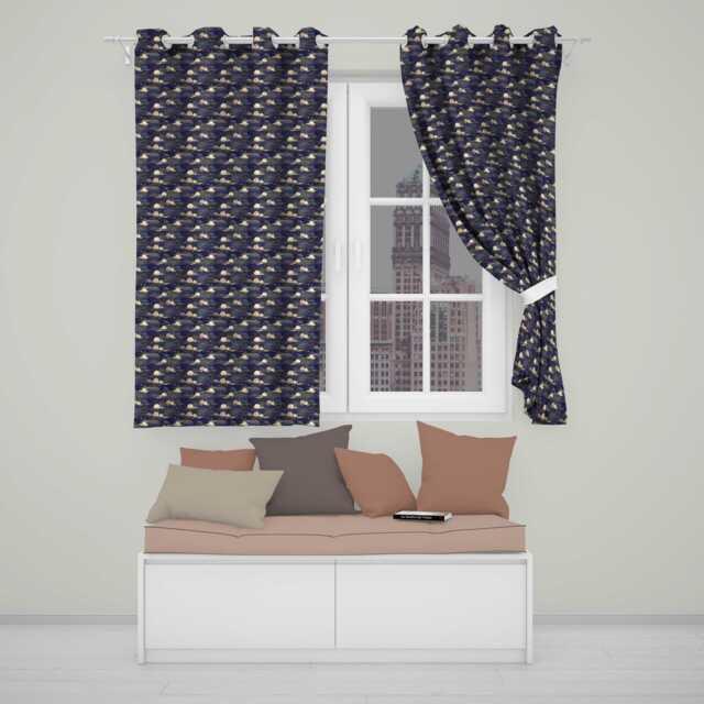 Moonlit Clouds Starry Night Sky Seamless Pattern Readymade Eyelet Ring Top Thermal 100% Blackout Curtains - image 1