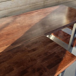 L-Shaped Solid Wood Butcher Block Desk With Steel Legs & Shelves - thumbnail 3
