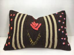Vintage Turkish Kilim Pillow, Handwoven Lumbar Cushion - 16x24