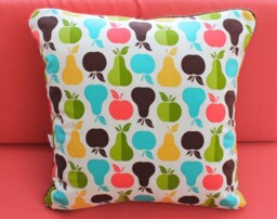 Crochet Throw Pillow Yellow/Green/Brown/Coral Apple & Pear, Decorative Pillow, 16 X - thumbnail 2