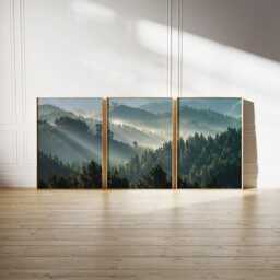 Forest Poster Set - Green Pine Tree Wall Art Misty Woodland Nature Print Vertical Three Piece Triptych - thumbnail 3