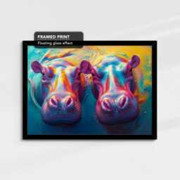Abstract Rainbow Hippo Paint Splash Animal Art Oil Painting Framed Poster Print - Canvas Wall Living Home Decor Gifts - thumbnail 2