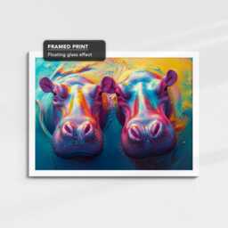 Abstract Rainbow Hippo Paint Splash Animal Art Oil Painting Framed Poster Print - Canvas Wall Living Home Decor Gifts - thumbnail 3