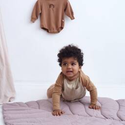 Organic Cotton Leaf Play Mat Dusty Brown Baby Nursery Floor Rug - thumbnail 2