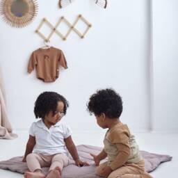 Organic Cotton Leaf Play Mat Dusty Brown Baby Nursery Floor Rug - thumbnail 3