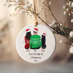 Our Family At Christmas Bauble, Personalised Couple & Dog Ceramic Gift - thumbnail 1