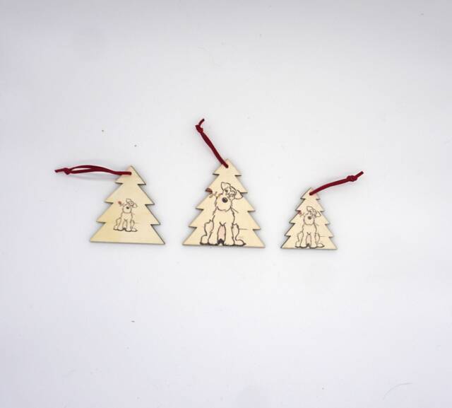 Set Of 3 Wooden Christmas Decorations Fox Terrier