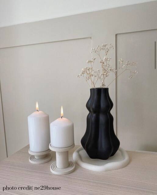 Spiral Pillar Candle Holder Set Of 2, Choose Colour Effects, Handmade - Jesmonite Neutral Home Decor & Gifts - image 1