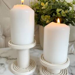 Spiral Pillar Candle Holder Set Of 2, Choose Colour Effects, Handmade - Jesmonite Neutral Home Decor & Gifts - thumbnail 4
