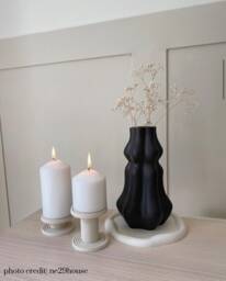 Spiral Pillar Candle Holder Set Of 2, Choose Colour Effects, Handmade - Jesmonite Neutral Home Decor & Gifts - thumbnail 1