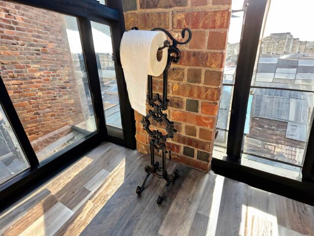 Toilet Paper Holder Stand For Bathroom - Iron Tp Original Design Tuscan Farmhouse Traditional Transitional Decor - image 1