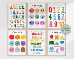 Kids Educational Set Of Posters - Children's Wall Art Alphabet Numbers 123 Feelings Playroom Decor Bedroom Nursery Prints 6 - thumbnail 1
