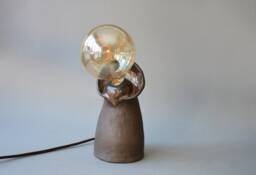 Handmade Ceramic Table Lamp Brown, Rustic Glazed Design, Minimalist Bedside Lighting, Modern Accent Decor