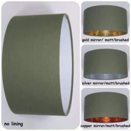 Handmade Military Green Lamp Shade Gold, Silver, Copper, Mirror, Matt, Brushed, Pendant, Hanging, Ceiling, Drum, Lightshade, Metallic Lining - thumbnail 1