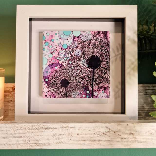 Dandelion Ceramic Wall Art Framed Floral Picture - 17cm - image 1