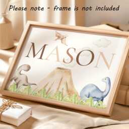Dinosaur Personalised Baby Boy Nursery Unframed Poster Print, Boys Bedroom Decor, Wall Art - thumbnail 2