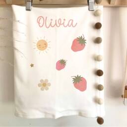 Personalized Strawberry Baby Blanket Floral Nursery Decor - thumbnail 2