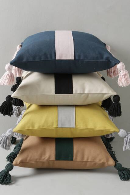 Morwen Beige Sofa Cushion Tassel Pillowcase in Four Different Colors, 550 Gr Canvas Fabric Cotton Couch Unique Pillow Covers - image 1