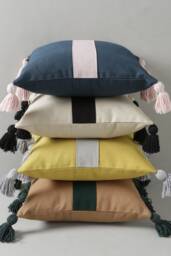 Morwen Beige Sofa Cushion Tassel Pillowcase in Four Different Colors, 550 Gr Canvas Fabric Cotton Couch Unique Pillow Covers - thumbnail 1