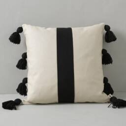 Morwen Beige Sofa Cushion Tassel Pillowcase in Four Different Colors, 550 Gr Canvas Fabric Cotton Couch Unique Pillow Covers - thumbnail 3