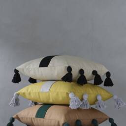 Morwen Beige Sofa Cushion Tassel Pillowcase in Four Different Colors, 550 Gr Canvas Fabric Cotton Couch Unique Pillow Covers - thumbnail 2