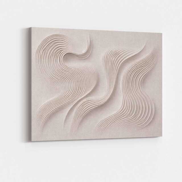 Neutral Wavy Textured Canvas Wall Art Abstract Wave Line Beige Taupe Modern Minimalist Aesthetic Decor Living Room Bedroom Office Artwork - image 1