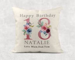 Personalised Floral 18Th Birthday Cushion Rose Linen Pillow Cover - thumbnail 1