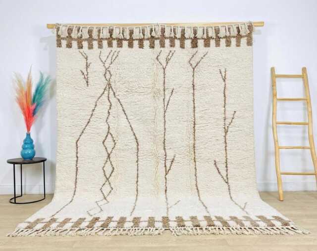 White Brown Abstract Moroccan Rug - Neutral Tribal Wool Decor Style Large Area Living Room - image 1