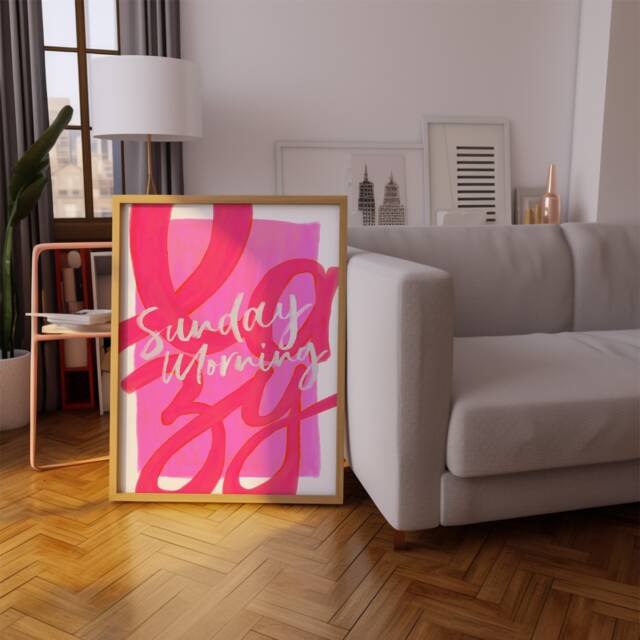 Pink Sunday Morning Typography Print Preppy Maximalist Wall Art - image 1
