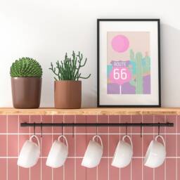 Pop Pastel Route 66 Desert Print - Danish Print, Pink Cute Desert, Usa Poster, Preppy Bohemian Landscape, Funky Art - thumbnail 3