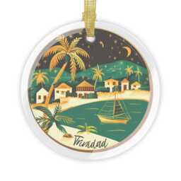 Glass Trinidad Christmas Ornament, Green Black Tree Decoration With Caribbean Village Boat, Gold String Hanging Holiday D??cor - thumbnail 2