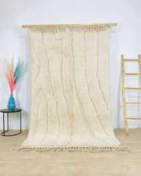 Cream Textured Wool Rug - Large Area Handmade Berber Shag Minimalist Organic Wave Custom Monochrome Decor - thumbnail 1