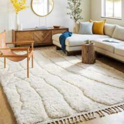 Cream Textured Wool Rug - Large Area Handmade Berber Shag Minimalist Organic Wave Custom Monochrome Decor - thumbnail 3