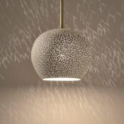 Ceramic Pendant Lamp Brass Rod, Perforated Shade, Mood Lighting - thumbnail 3