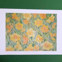 Daffodils Flower Wall Art - Floral Yellow Green Unmounted Print Landscape Living Room Vibrant Home Decor - thumbnail 2