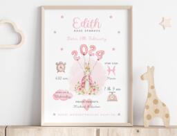 Peter Rabbit Personalised Baby Girl Stats Keepsake Gift - Flopsy Bunny Pink Print Newborn Custom Birth Details - thumbnail 1