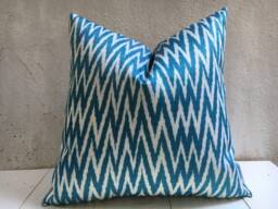 Silk Ikat Pillow Cover 24x24, Handwoven Decorative Cushion - thumbnail 1