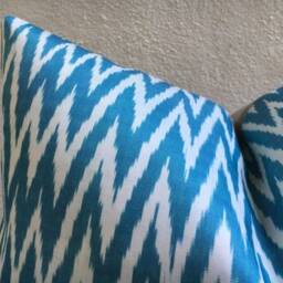 Silk Ikat Pillow Cover 24x24, Handwoven Decorative Cushion - thumbnail 2